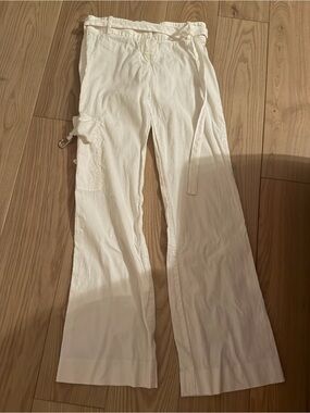BCBG White Wide-Leg Utility Pants with Belt